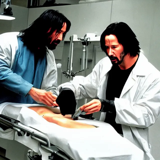 Prompt: keanu reeves preforming surgery