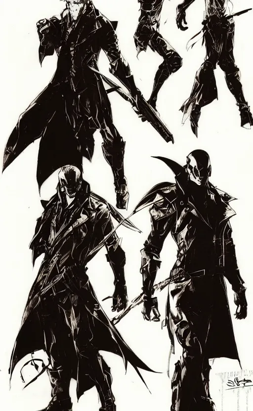 Image similar to futuristic vampire hunter, character design concept art, by yoji shinkawa