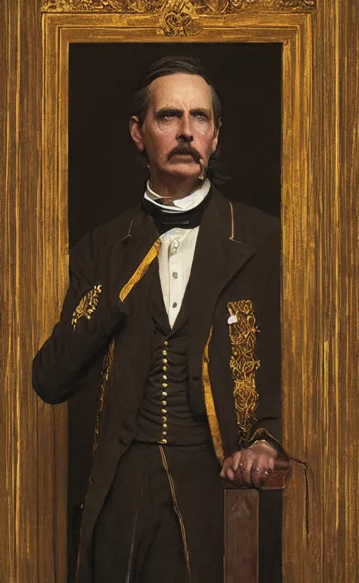 Prompt: official colour portrait of a victorian noble in front of a bookcase, detailed face, 19th century, highly detailed, cinematic lighting, digital art painting by greg rutkowski