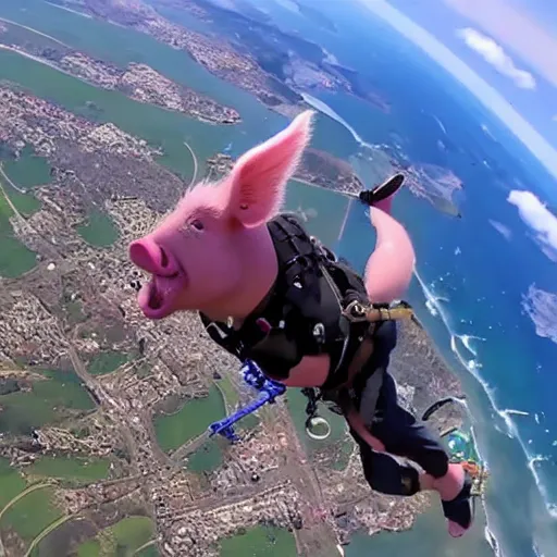 Image similar to pig, epic skydiving gopro footage, 8 k