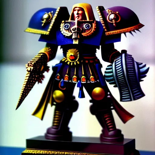 Image similar to The face of the Emperor of Mankind, Warhammer 40,000, futurism style,