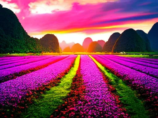 Prompt: vietnamese countryside at sunrise : : atmospheric, enchanting, landscape, earthporn