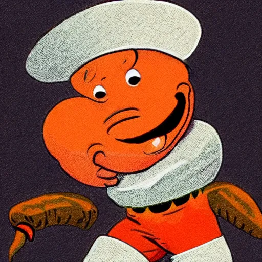 Image similar to a ripe papaya dressed as popeye the sailor man