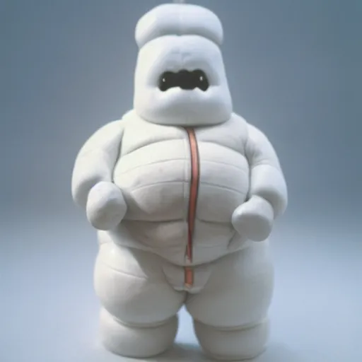 Prompt: the michelin man as the stay puft marshmallow man, realistic, 1 4 0 mm, nikon film