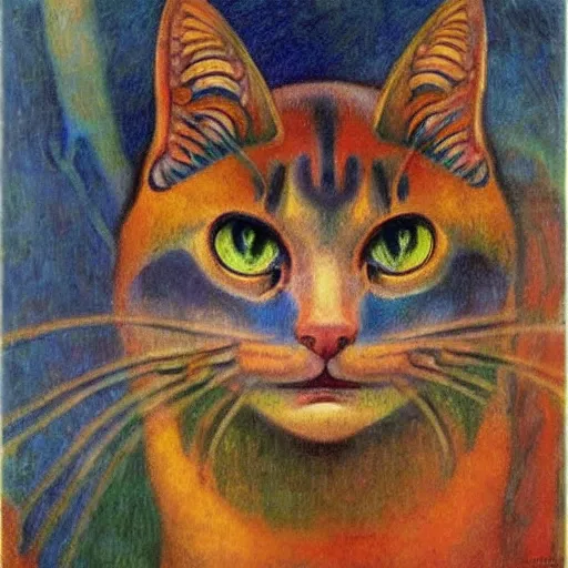 Image similar to painting of cloisonne cat head, by annie swynnerton and diego rivera and nicholas roerich and jean delville, symbolist, dramatic lighting, god rays, art brut, rich colors, smooth, sharp focus, extremely detailed, adolf wolfli and ( donato giancola )