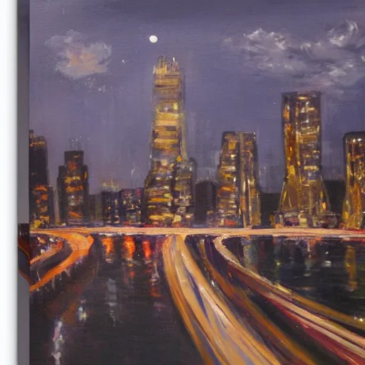 Image similar to painting of the cityscape at night