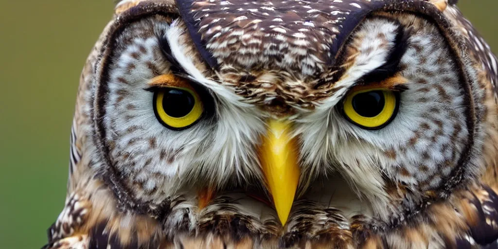 Image similar to scenic photo of an owl catching ancarrot focus on the owl's beak and eye. intricate eye. extremely large spread wings. extreme detail, hyperrealistic photo