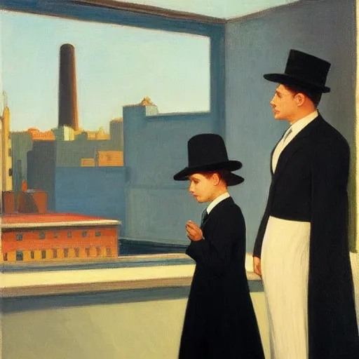 Prompt: an ultra Orthodox Jew and a crocodile by Edward Hopper