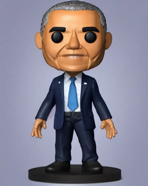 Image similar to full body 3d render of barack obama as a funko pop, studio lighting, white background, blender, trending on artstation, 8k, highly detailed