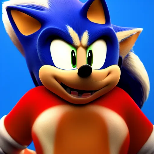 Prompt: Portrait of Danny DeVito as Sonic the Hedgehog, studio lighting, model, HDR, 24MP, trending on artstation