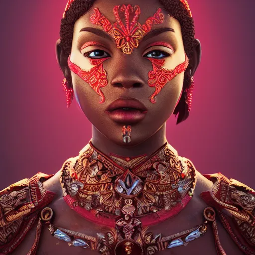 Image similar to portrait of wonderful princess of ruby with dark skin, ornate 8 k gorgeous intricate detailed, accent lighting, dramatic light, octane render