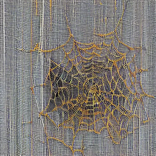 Image similar to weaver worker in a spider web, technical diagram