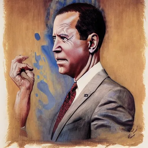 Image similar to terrifying, surreal portrait of joe biden by j. c. leyendecker, bosch, william blake, stephen gammell, jon mcnaughton, and beksinski