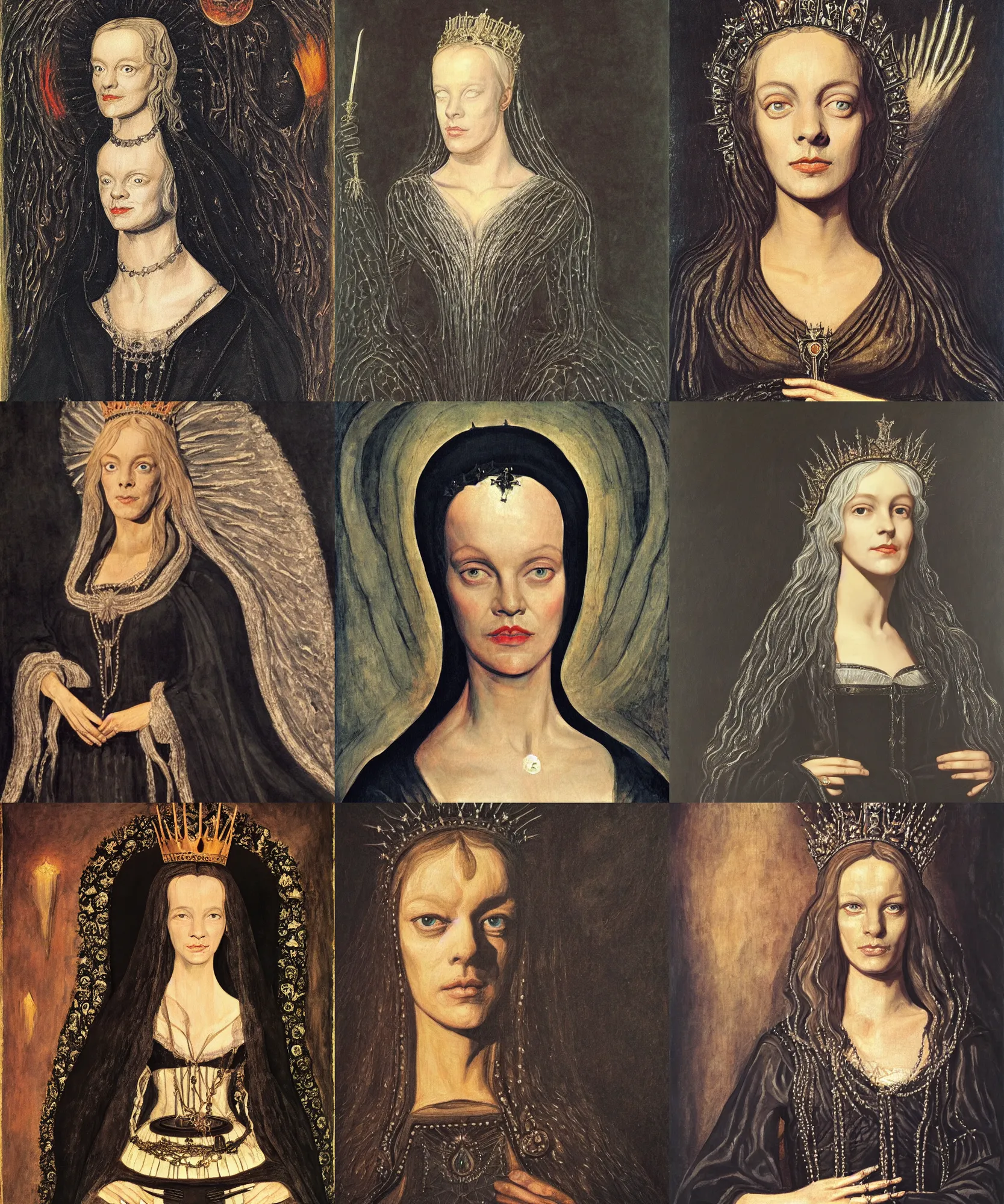 Prompt: The portrait of Lady in black wax crown by William Blake, dark fantasy, witcher, very detailed oil painting, masterpiece, 8k