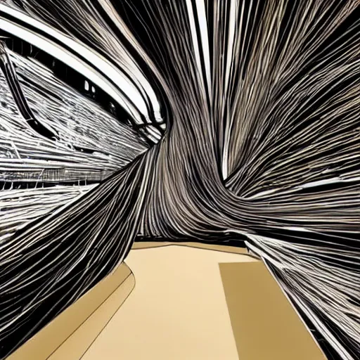 Image similar to cyborg interiors made of spaghetti