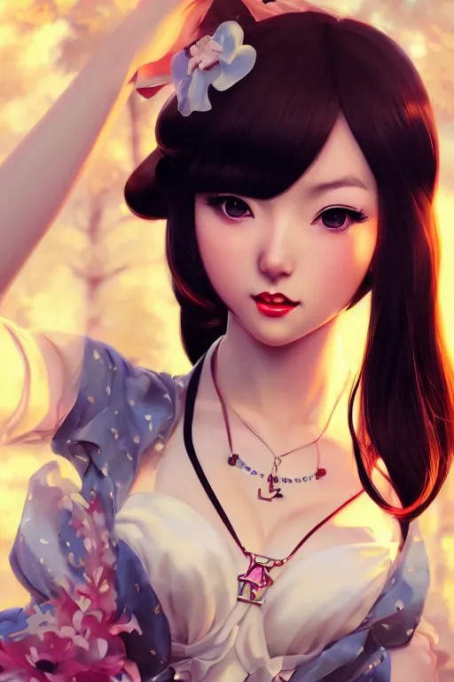 Image similar to a pin up and beautiful fashion charming dreamlke japan girl with lv jewelry, character art, art by artgerm lau and wlop and and ilya kuvshinov and john singer sargent, hyperdetailed, 8 k realistic, symmetrical, frostbite 3 engine, cryengine, dof, trending on artstation, digital art