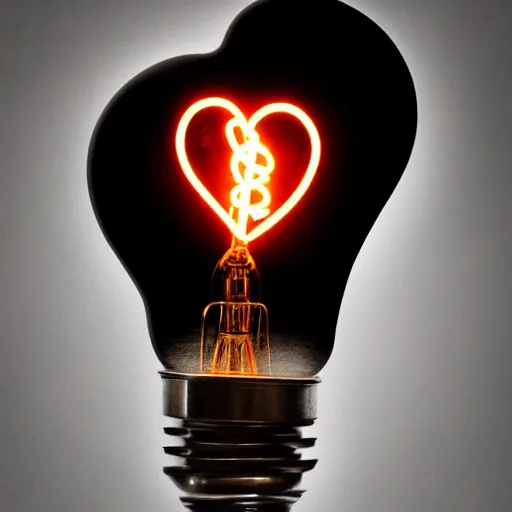 Image similar to an edison bulb glowing with a heart-shaped filament, minimalist, ephemeral, detailed, elegant, stock photo, Sony a7R, trending on artstation