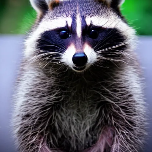 Prompt: photo of racoon wearing a black leather jacket