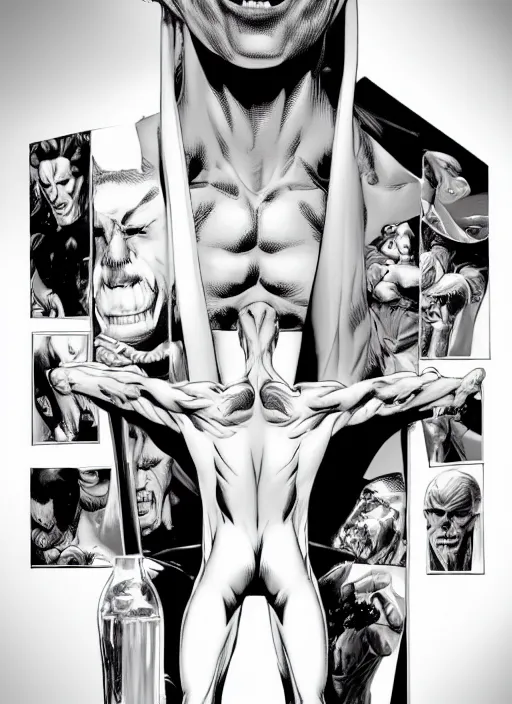 Image similar to aesthetic digital illustration of a dangerously handsome young man standing in an empty white room by brian bolland, rachel birkett, alex ross, and neal adams | sinister, dangerous, character concept, concept art, unreal engine, finalrender, centered, deviantart, artgerm