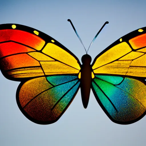 Prompt: a colorful butterfly, golden hour at mcdonald's, bokeh, colorful, chroma, underdimensional, everdimensional, floral