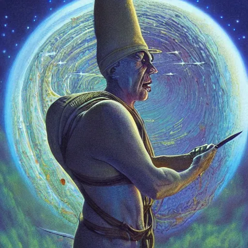 Prompt: The Cosmic Hunt, illustration by Michael Whelan, imaginative realism, fantasy art, visionary art, acrylic, smooth blending