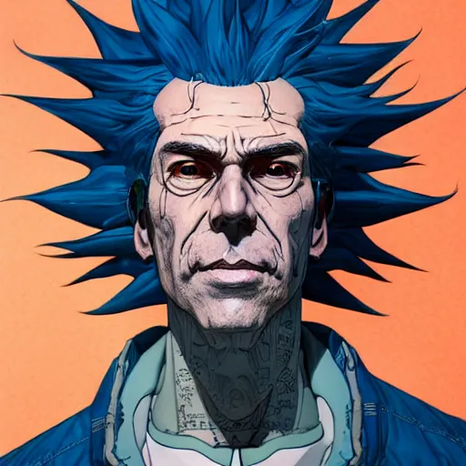 Prompt: 9 5 5 5 rick sanchez portrait by and james jean and katsuhiro otomo and erik jones, inspired by ghost in the shell anime, fine face features, intricate high details, sharp, ultradetailed, 3 d octane render