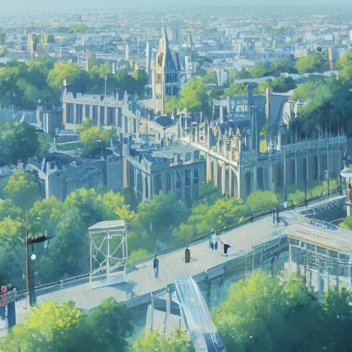 Image similar to A beautiful painting of London ,Anime ,nature ,illustration, Nature wallpaper, Bright and airy, Aerial, Makoto shinkai ,Trending on artstation