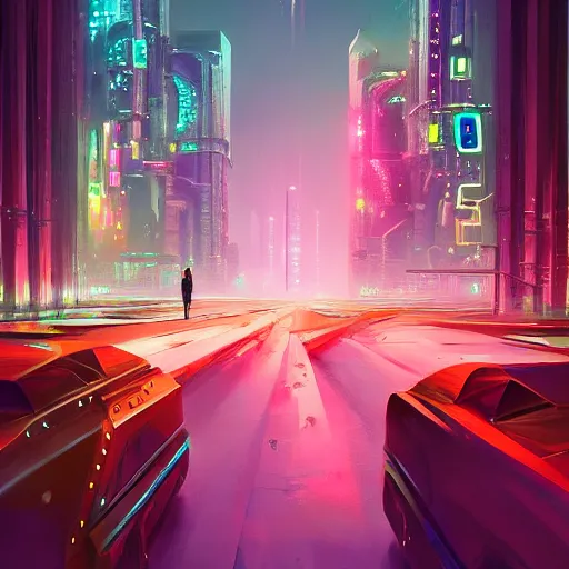 Image similar to a beautiful matte masterpiece of futuristic cyber punk city at night by rhads, trending on artstation, featured on behance, intricate, rectilinear.