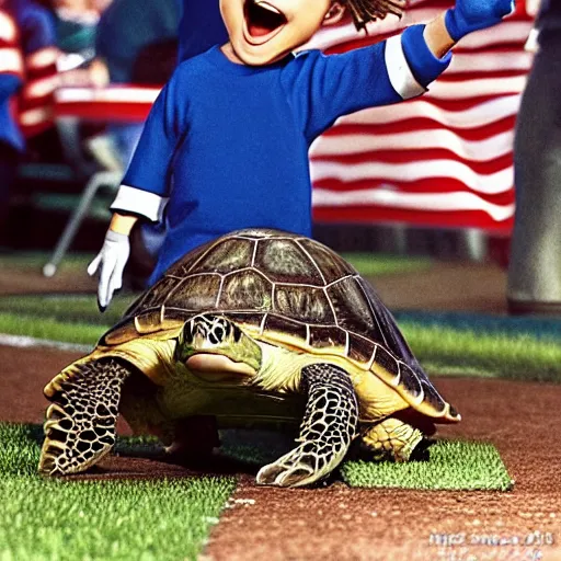 Image similar to turtle singing national anthem at chicago cubs game, by normal rockwell