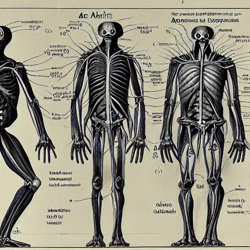 Image similar to an alien species, anatomical diagram, labeled body parts, from all tommorrows, by c. m. kosemen