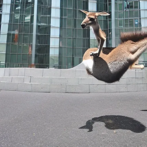 Image similar to kangaroo doing parkour at imax