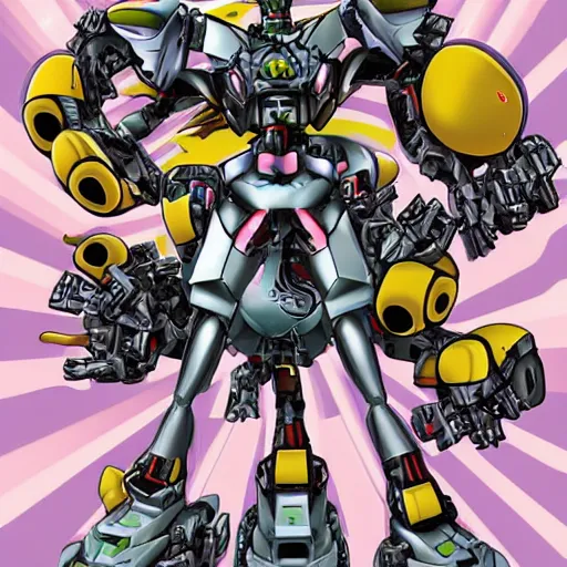 Image similar to combat mecha in the style of jeff koons and junji ito