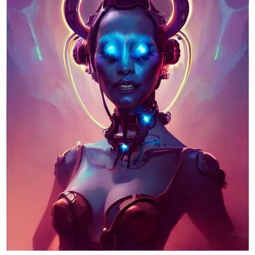 Image similar to a portrait of a nubile cybernetic duchess of hell, cyberpunk concept art by pete mohrbacher and wlop and artgerm and josan gonzales and jean claude meziere and syd mead and moebius, trending on artstation, unreal engine, highly detailed, intricate, sharp focus, digital art, 8 k