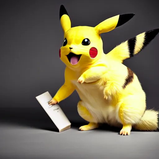 Prompt: real life Pikachu, award winning photo by Annie Liebowitz, studio lighting