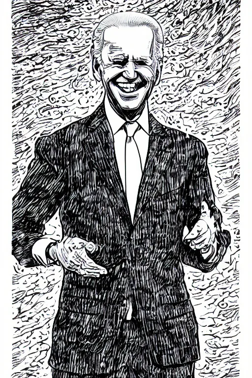 Image similar to Joe Biden full body portrait, body horror, black and white Illustration by Junji Ito