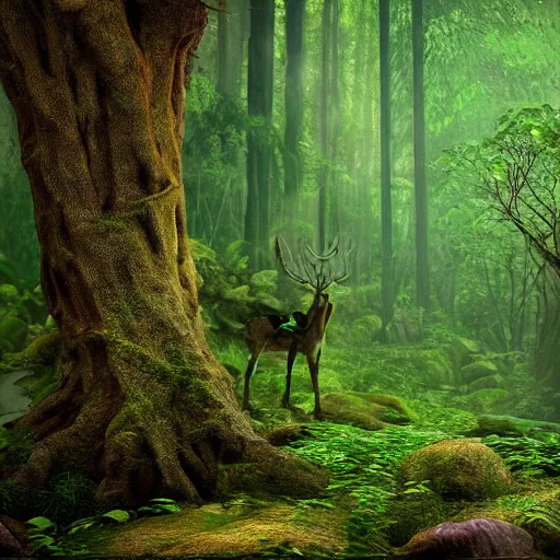 deep forest with mystical creatures, rendered in | Stable Diffusion ...