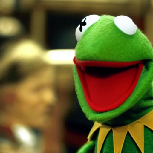 Prompt: Kermit the Frog lying to congress