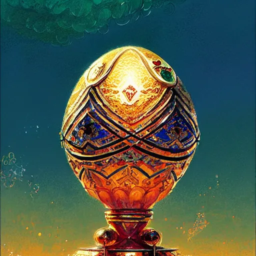 Image similar to faberge egg and andel shine, hyperrealism, no blur, 4 k resolution, ultra detailed, style of alexander trufanov, ismail inceoglu, tyler edlin, syd mead, carlos schwabe