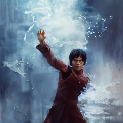 Image similar to prince zuko water bending, jeremy mann painting