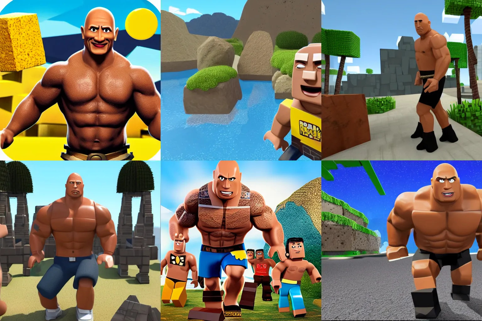 Prompt: Dwayne The Rock Johnson in Roblox