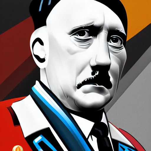 Image similar to cyberpunk adolf hitler as the leader of a futuristic communist nation, cybernetics, sharp lines, digital, artstation, colored in