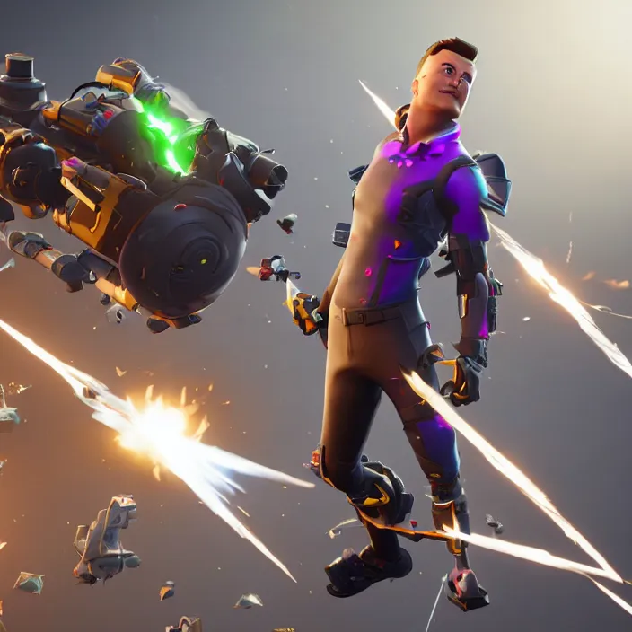 Image similar to elon musk in the video game fortnite, elon musk as a fortnite character, 3 d rendering, unreal engine, very detailed, gameplay screenshot