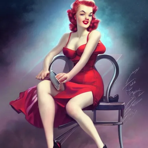 Image similar to a retro pinup by charlie bowater and anna dittmann and gil elvgren.