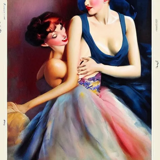 Image similar to best friends, painting by olivia, coby whitmore, vargas, rolf armstrong