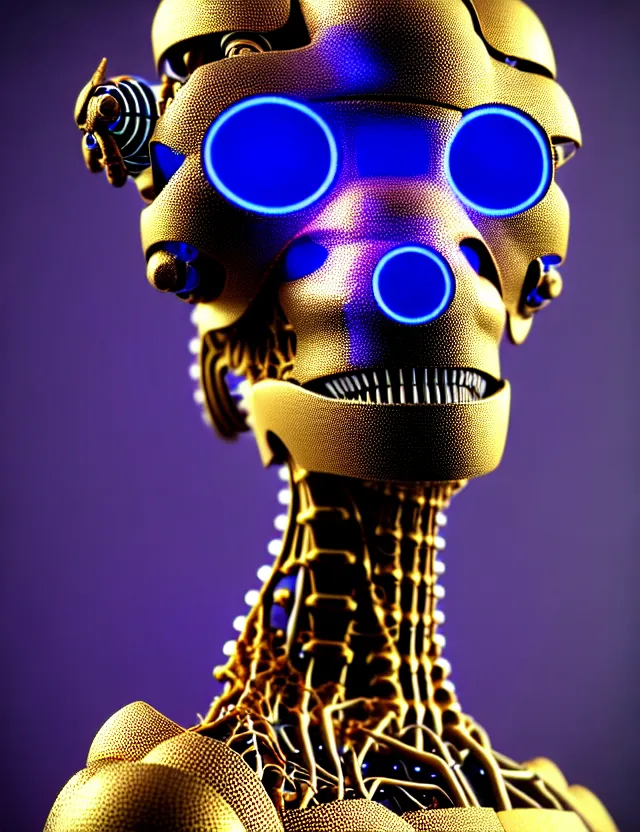 complex 3 d render of a cyborg droid with glowing blue | Stable ...