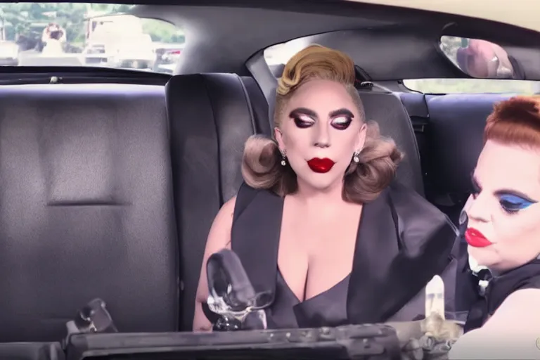 Image similar to lady gaga and judy garland in carpool karaoke, lady gaga, judy garland, red weapon 8 k s 3 5, cooke anamorphic / i lenses, highly detailed, cinematic lighting