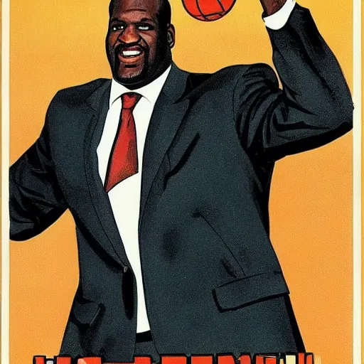 Prompt: shaquille o'neal in a soviet union communist propaganda poster