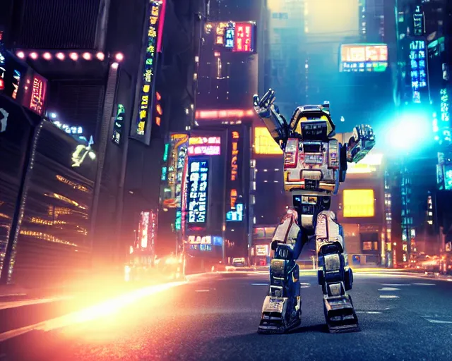 Image similar to CHAPPIE Breakdancing In The Middle of Neo Tokyo, Full Figure, 8K, octane render, HDR, photorealistic, volumetric lighting, Hyperrealistic-H 960