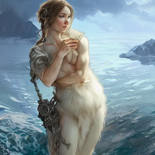 Prompt: portrait of rugged baby harp seal, greek god d & d, muscular, fantasy, intricate, elegant, highly detailed, digital painting, artstation, concept art, smooth, sharp focus, illustration, art by artgerm and greg rutkowski and alphonse mucha