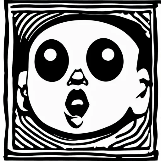 Image similar to a really ugly baby making a weird face, black and white vector art